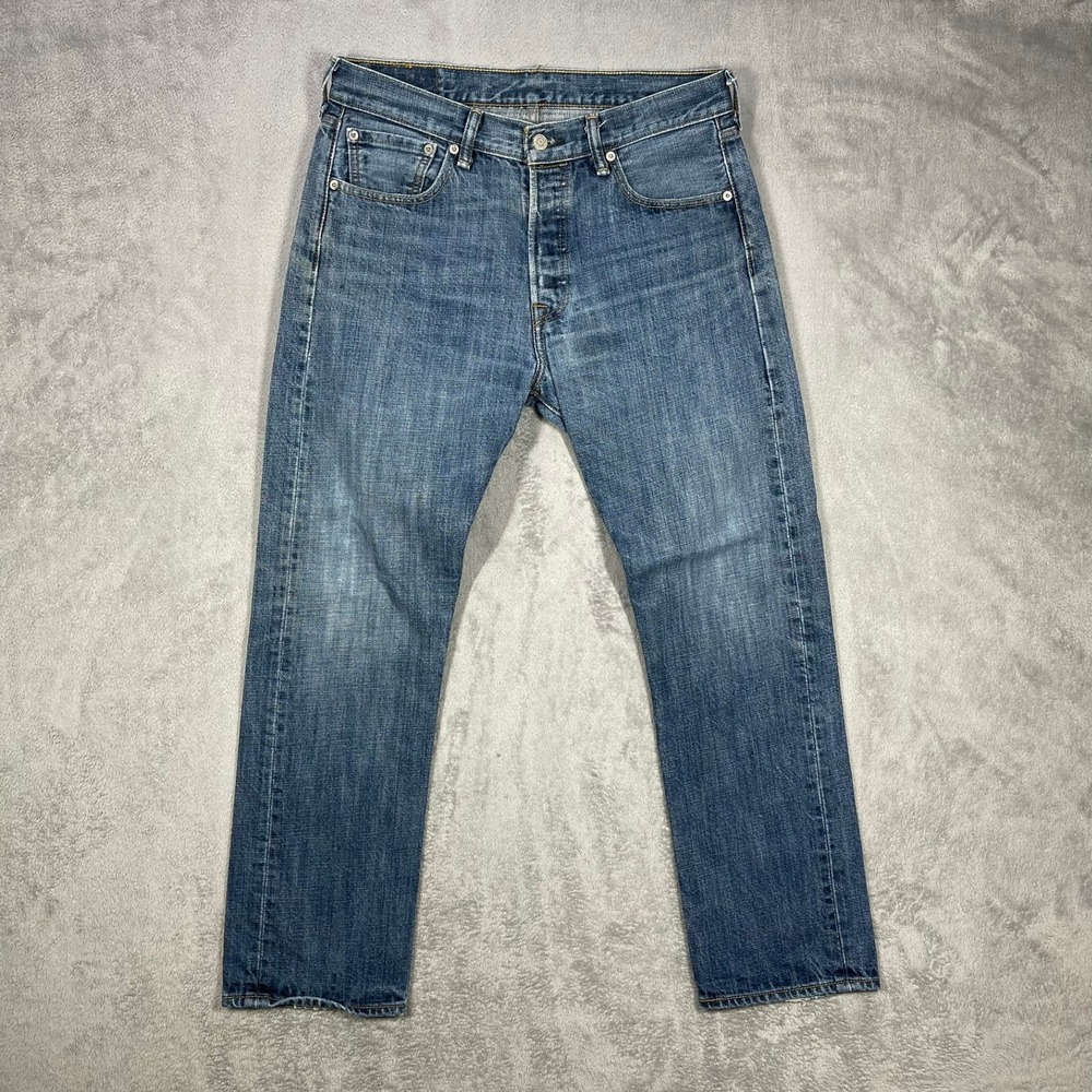 Levi's 501 Jeans Men 32(30)x27 Blue Medium Wash Straight Leg Button Fly